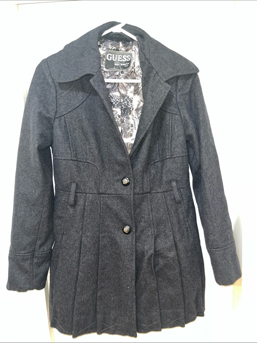 GUESS Charcoal Gray Wool-Blend Pea Coat